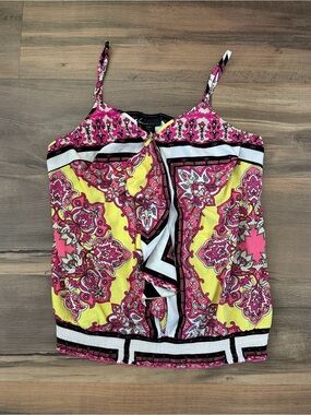 Lane Bryant Spaghetti Strap Pink & Yellow Paisley Ruffle Front Top Size 18/20